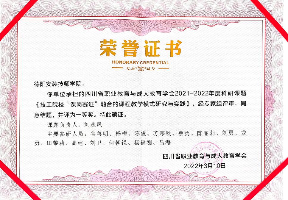 喜报！学院省职成教学会2021-2022年度立项科研课题顺利结题并获评“一等奖”